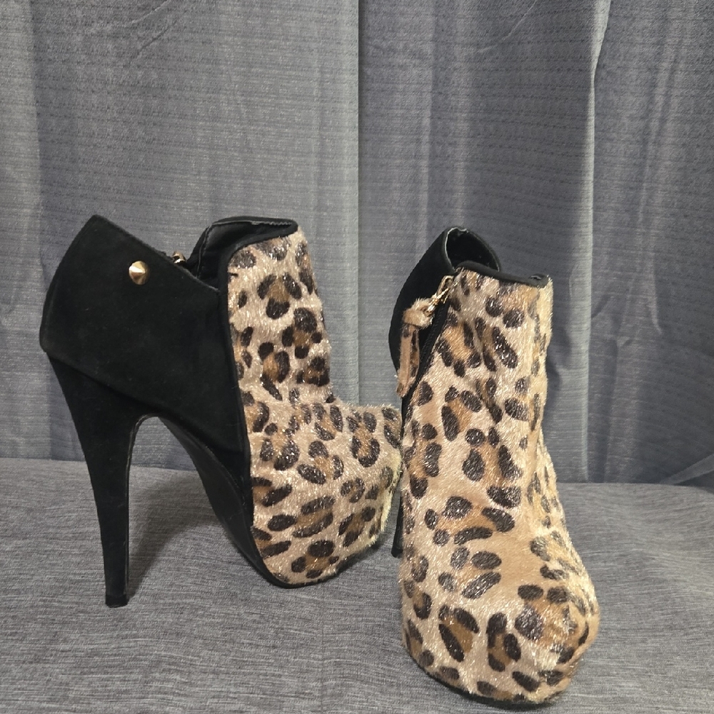 Leopard Print Stiletto Ankle Boots